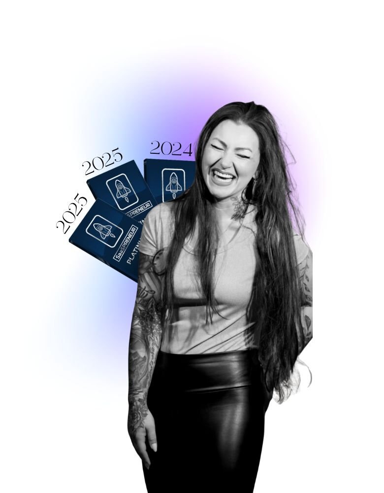 Breanna laughing, in black and white